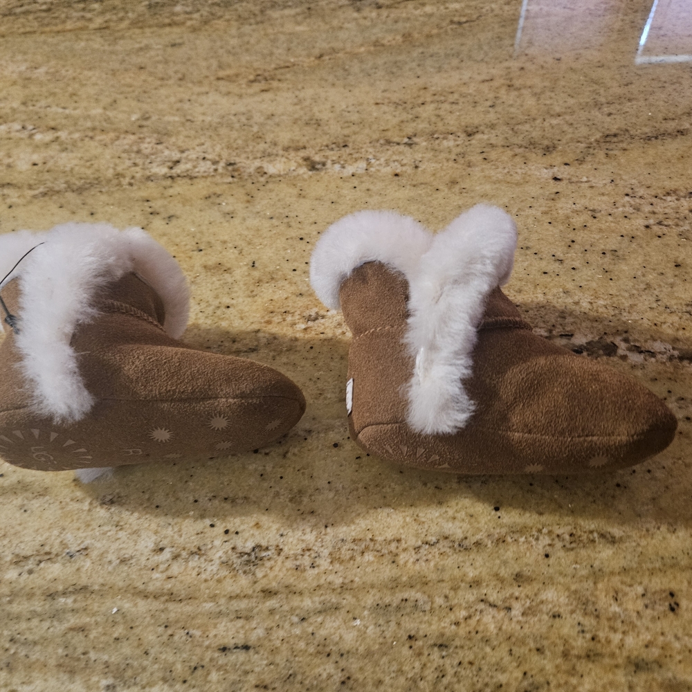 UGG Tan Baby Booties with Cream Fur